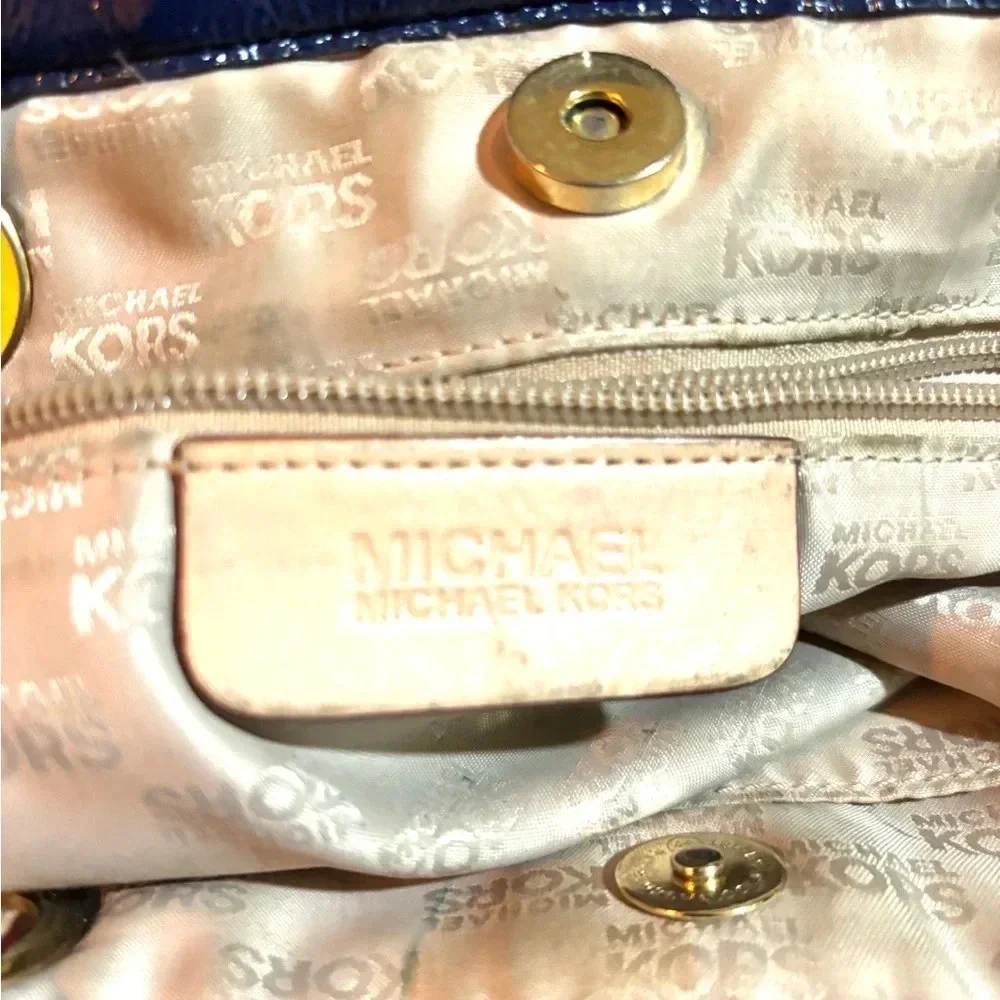 Michael kors metallic blue leather shoulder handbag